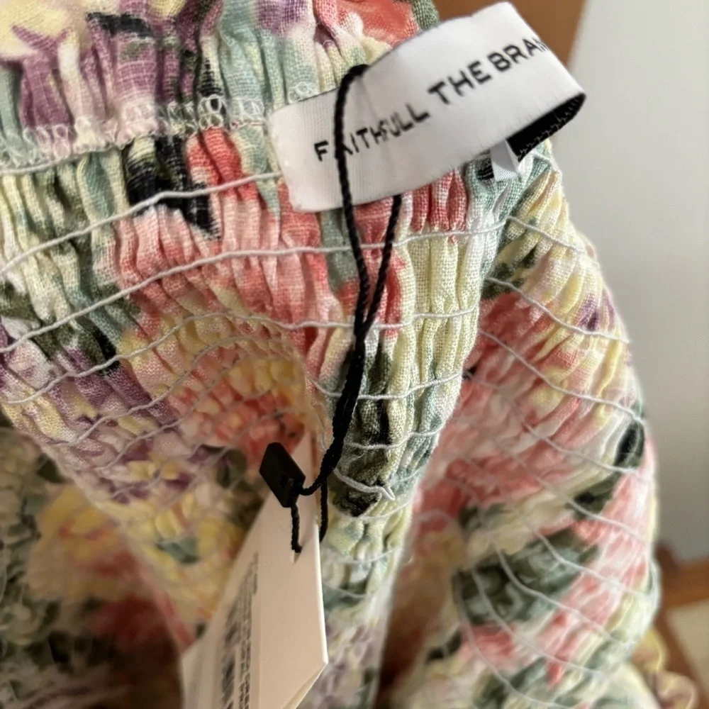 FAITHFULL THE BRAND De Christin Venissa Floral Print Midi Dress Size 4 Linen
